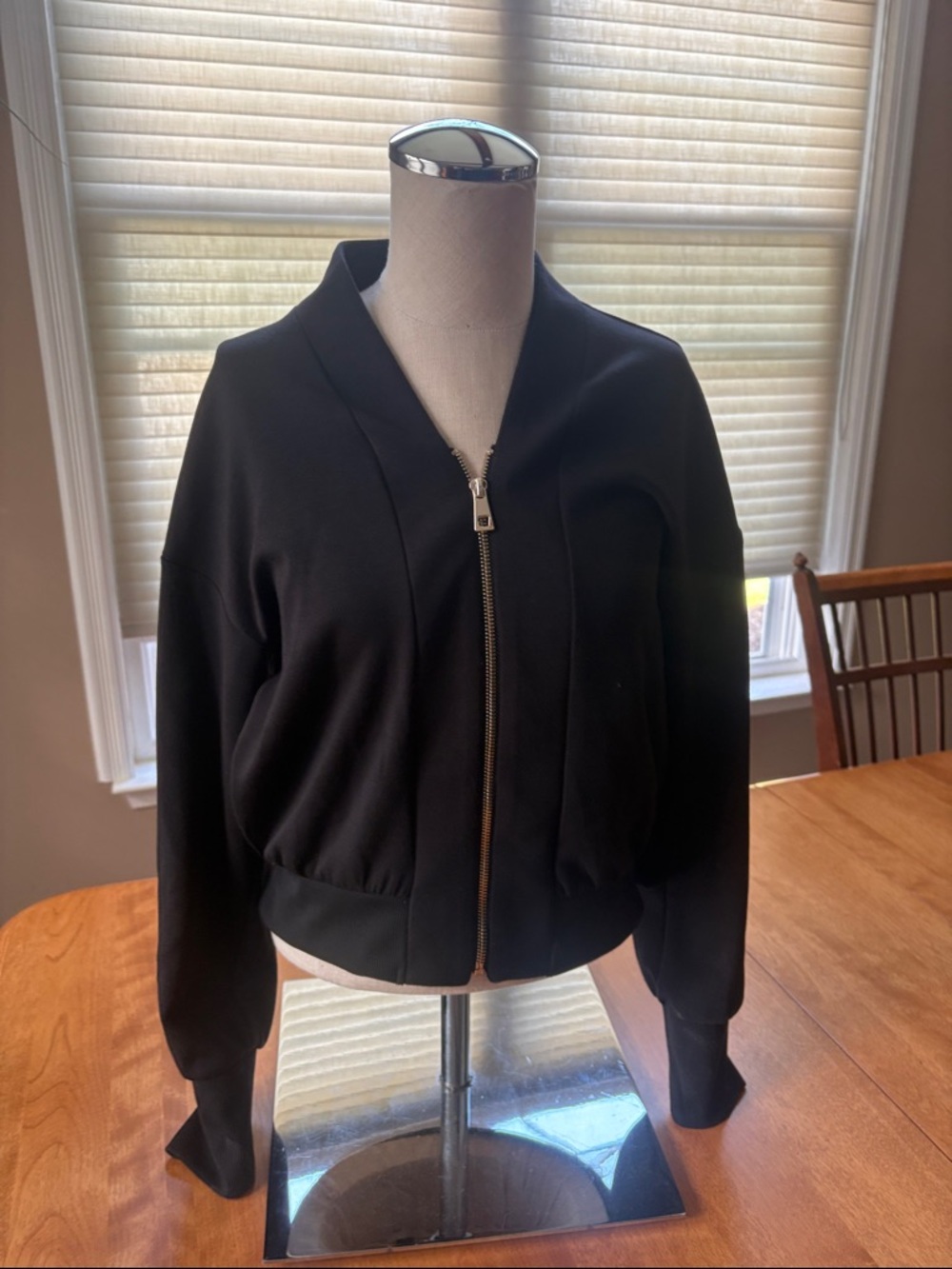 White House Black Market Black Bomber Jacket with Silver Zip
